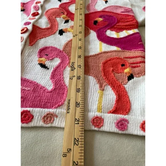 Vtg Design Option by Philip & Jane Gordon Flamingo Themed Knit Cardigan Sweater - Picture 4 of 11